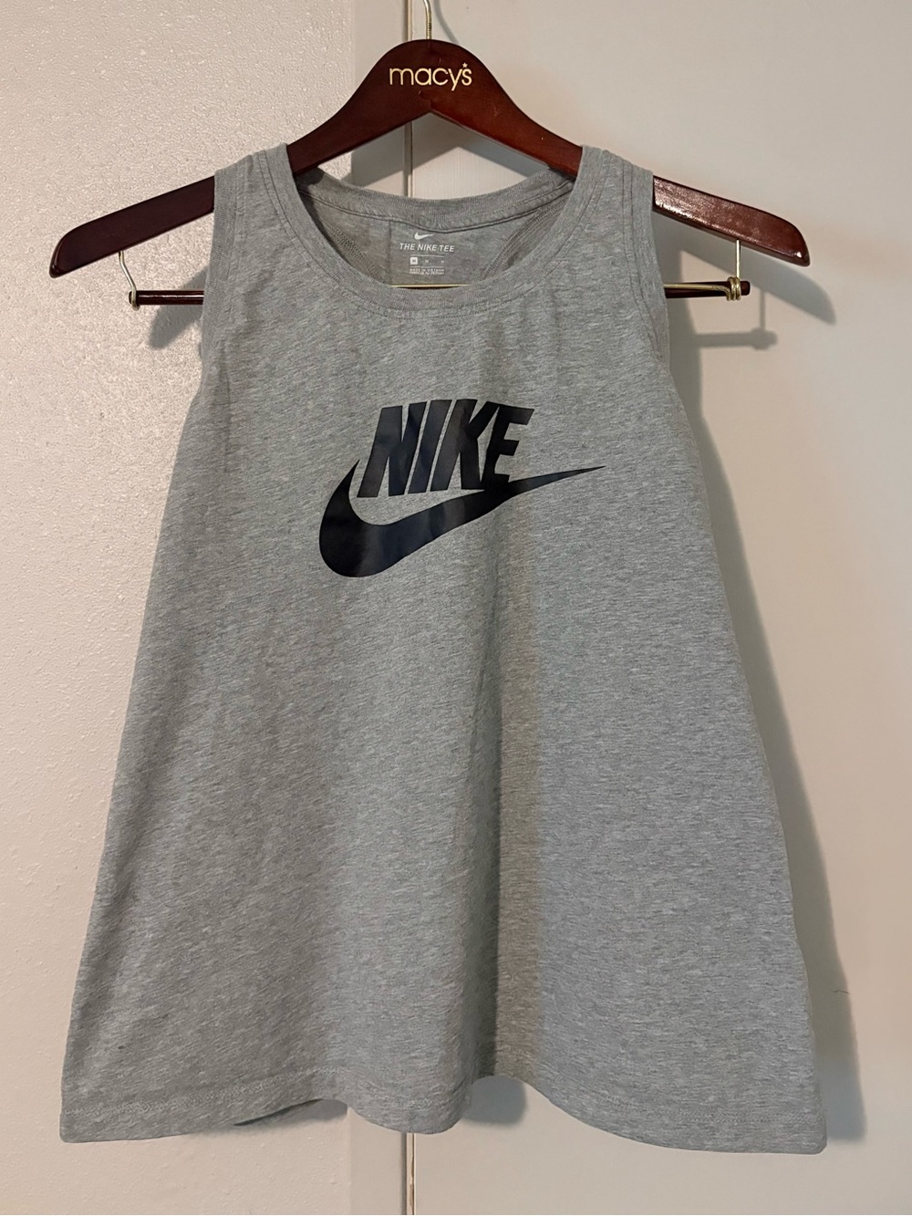 The Nike Tee Medium Light Gray Muscle Back Tank Top in Black Logo